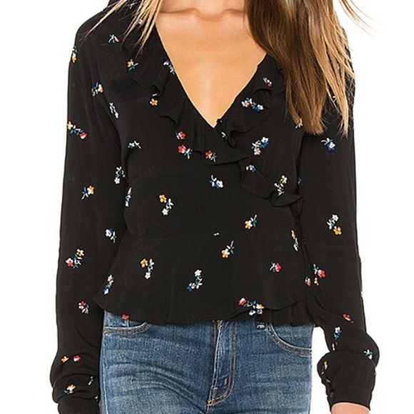 Rails Simone Wrap Blouse in Black Kyoto Floral Sz M - Picture 1 of 7
